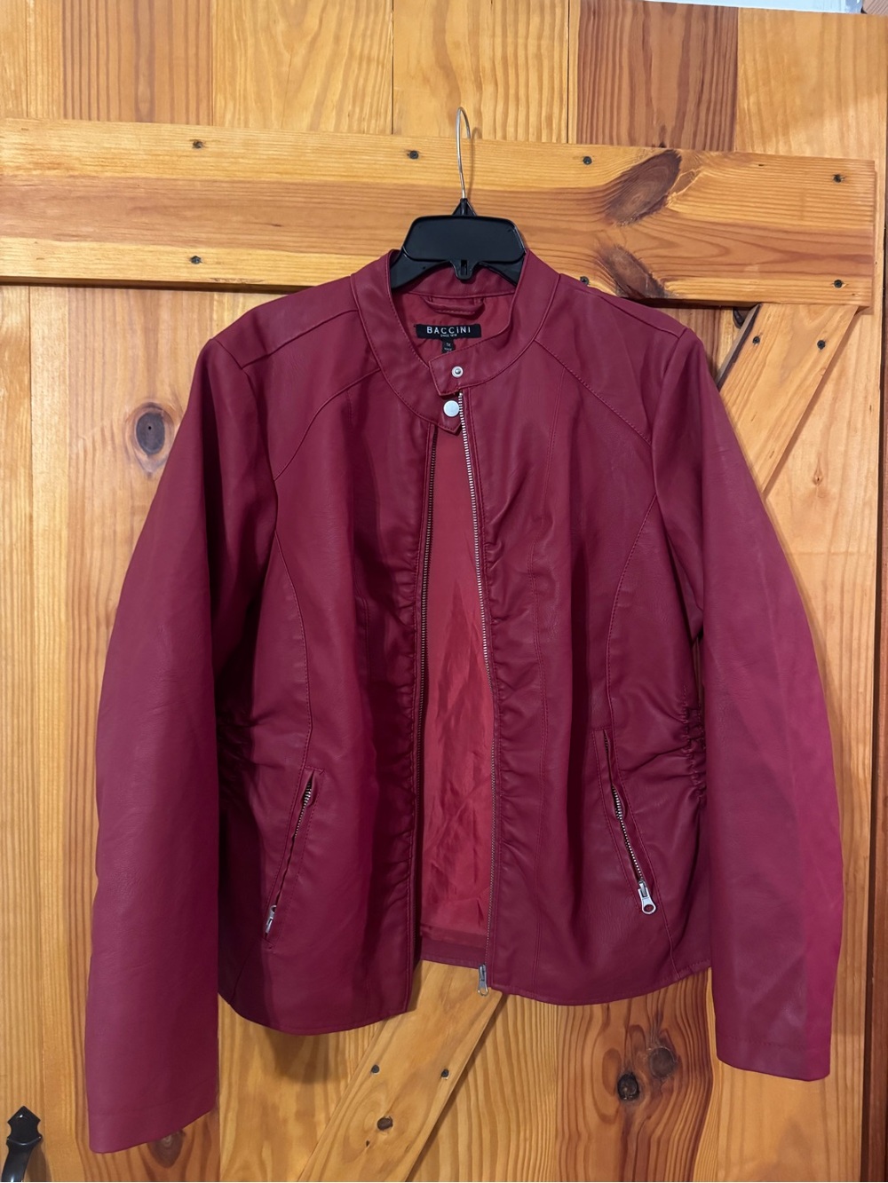 Baccini Women's Wine Red Faux Leather Moto Jacket